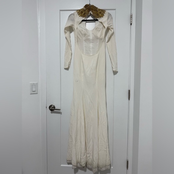 Jovani Ivory Long Sleeve Gown with Gold Beaded Collar - Picture 11 of 11